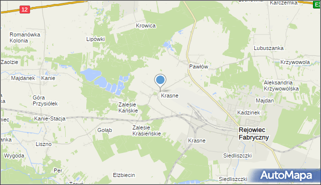 mapa Krasne, Krasne gmina Rejowiec Fabryczny na mapie Targeo